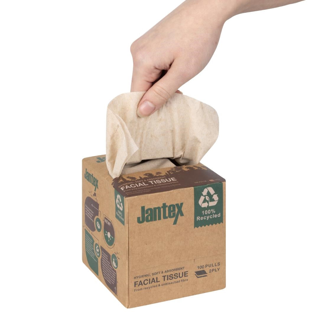 Jantex Green 100% Recycled Facial Tissue Cube 100 Sheets (36 Pack) (100 sheets per box | Pack quantity: 36) • PAS-HX931