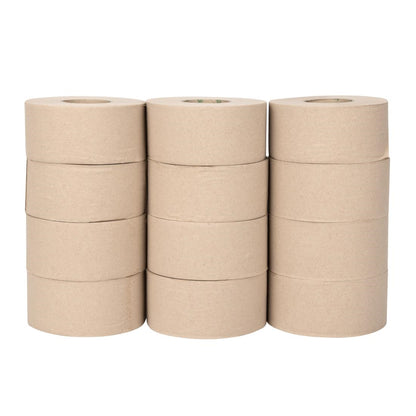 Jantex Green 100% Recycled Mini Jumbo Roll Refill 2ply - 150m (12 Pack) (150m of paper per roll | 2ply construction | Pack quantity: 12) • PAS-HX939