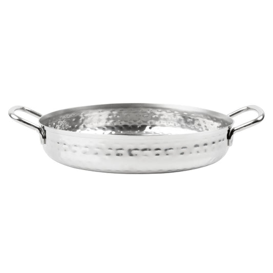 "Olympia Table Presentation Handled Dish Stainless Steel Hammered 180mm" (180(Ø)x46(H)mm | Material: Stainless Steel) • PAS-HY112