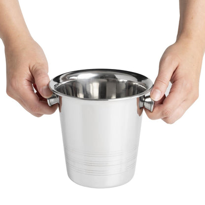 Olympia Ice Bucket with Handles and Etch Detail Stainless Steel 1050ml • PAS-HY121