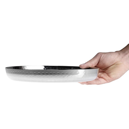 Olympia Hammered Stainless Steel Round Tray 260x35mm • PAS-HY124
