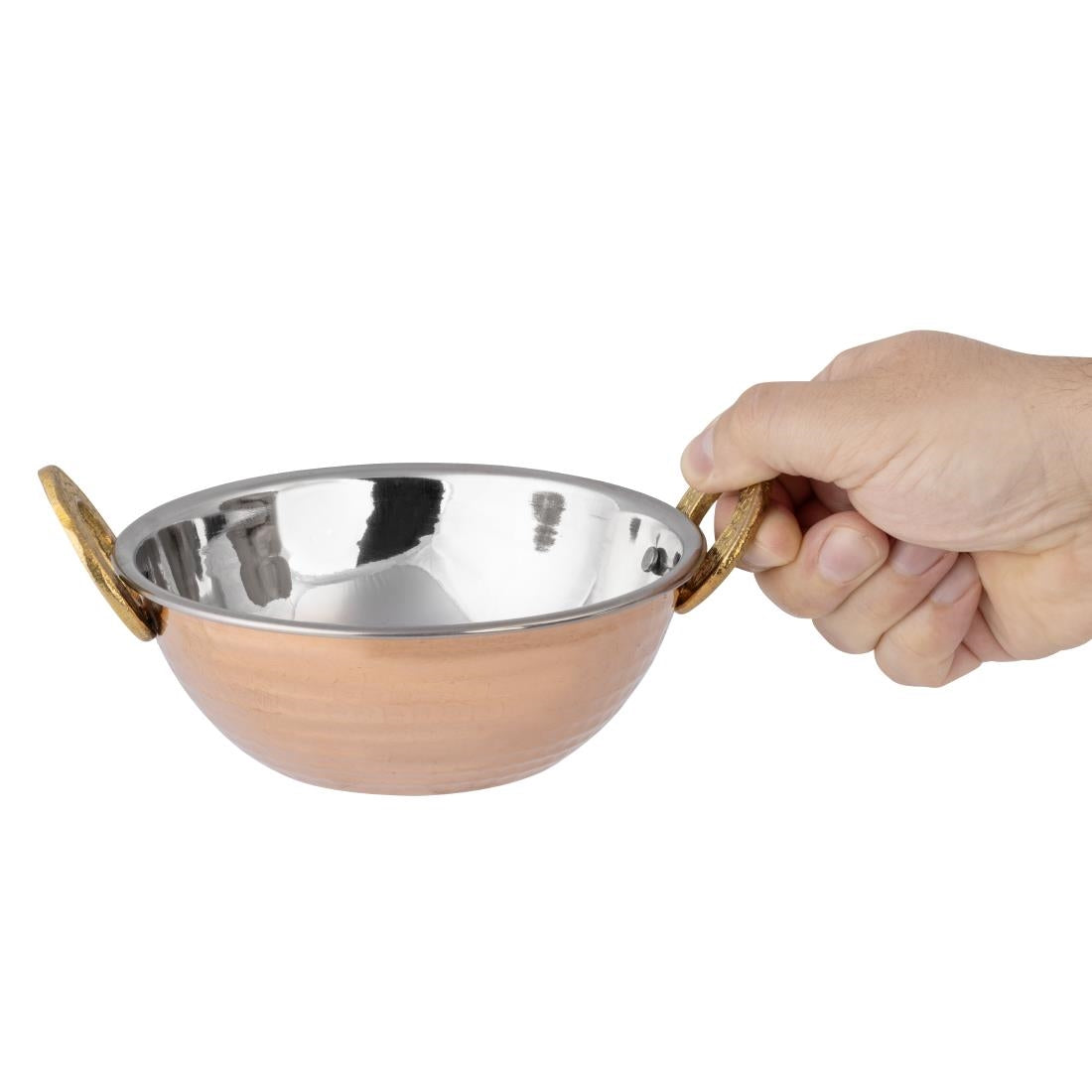 Olympia Copper Kadai Dish Stainless Steel Brass Handles 400ml (170(L)x137(W)x51(H)mm) • PAS-HY128