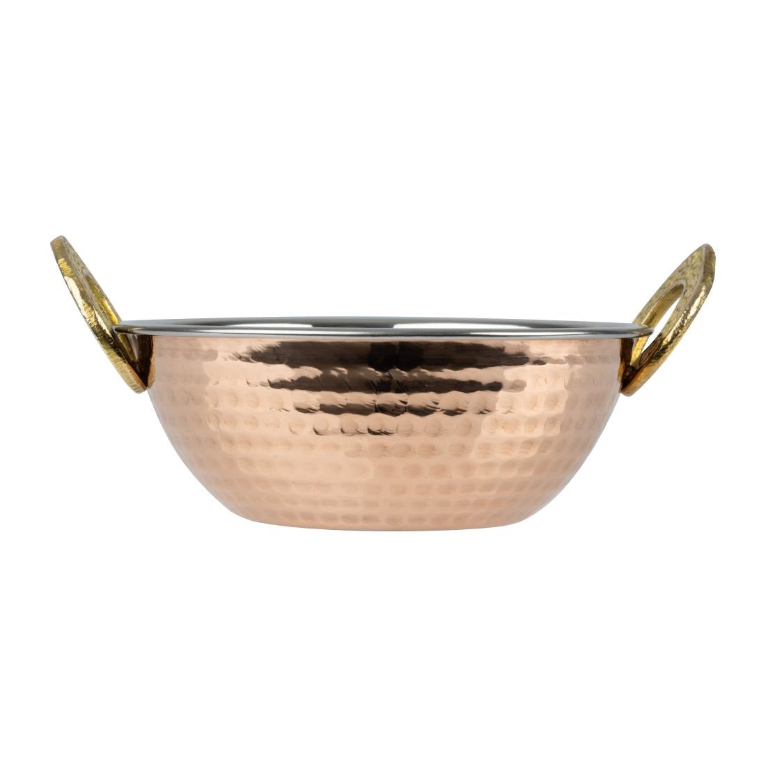 Olympia Copper Kadai Dish Stainless Steel Brass Handles 400ml (170(L)x137(W)x51(H)mm) • PAS-HY128