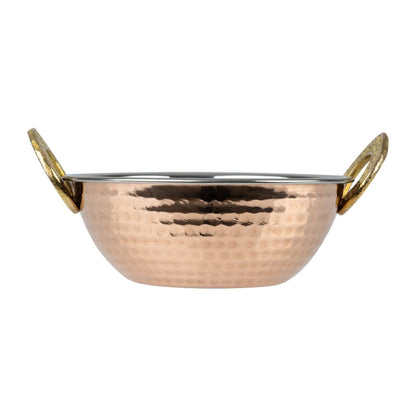 Olympia Copper Kadai Dish Stainless Steel Brass Handles 400ml (170(L)x137(W)x51(H)mm) • PAS-HY128