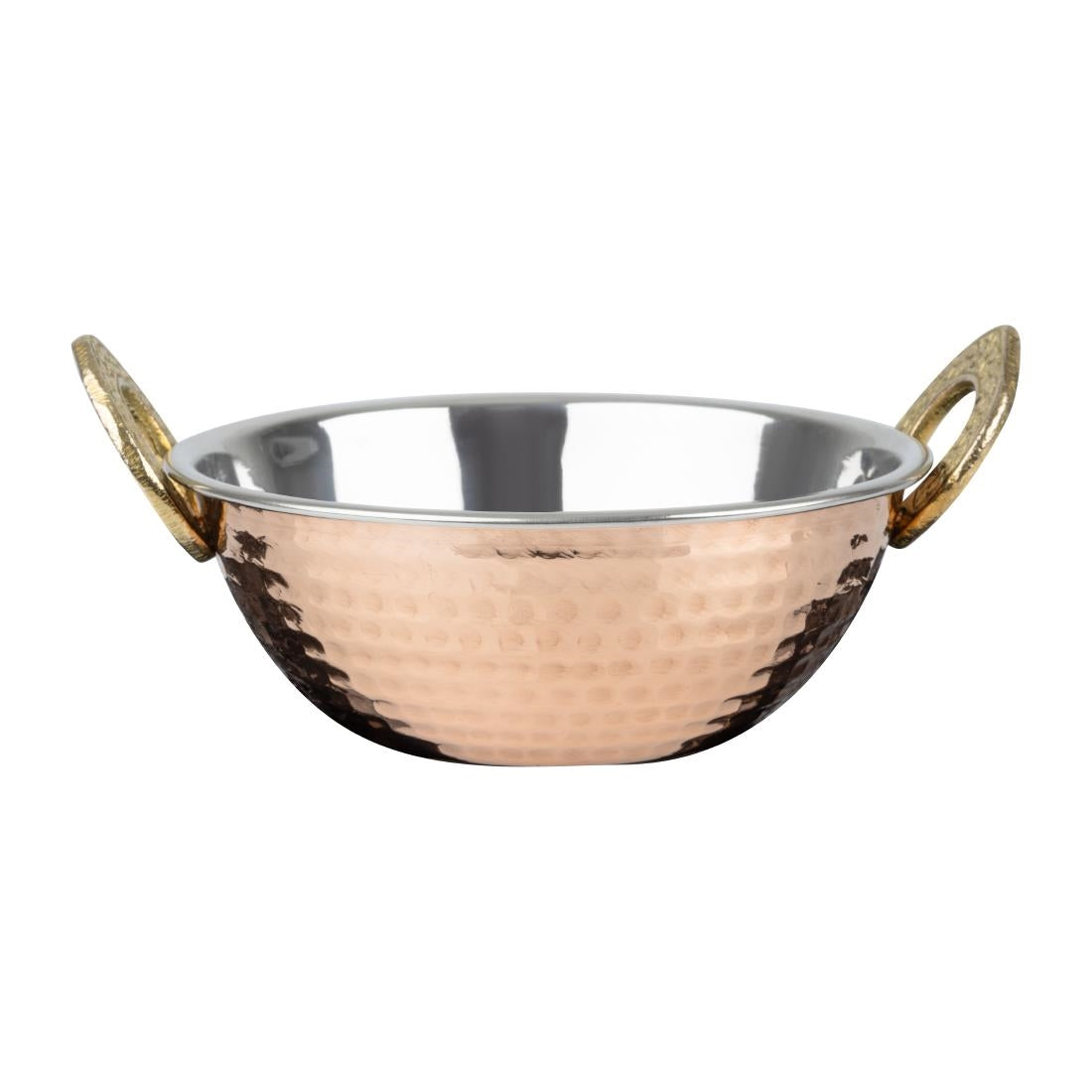 Olympia Copper Kadai Dish Stainless Steel Brass Handles 400ml (170(L)x137(W)x51(H)mm) • PAS-HY128