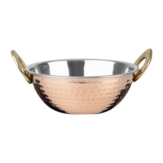 Olympia Copper Kadai Dish Stainless Steel Brass Handles 400ml (170(L)x137(W)x51(H)mm) • PAS-HY128