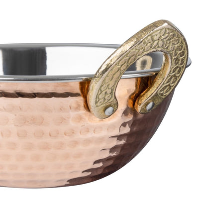 Olympia Copper Kadai Dish Stainless Steel Brass Handles 400ml (170(L)x137(W)x51(H)mm) • PAS-HY128