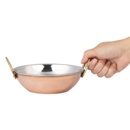 Olympia Copper Kadai Dish Stainless Steel Brass Handles 660ml (200(L)x164(W)x49(H)mm | 7 9/10(L)x6 2/5(W)x1 9/10(H)") • PAS-HY129