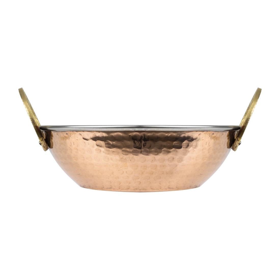 Olympia Copper Kadai Dish Stainless Steel Brass Handles 660ml (200(L)x164(W)x49(H)mm | 7 9/10(L)x6 2/5(W)x1 9/10(H)") • PAS-HY129