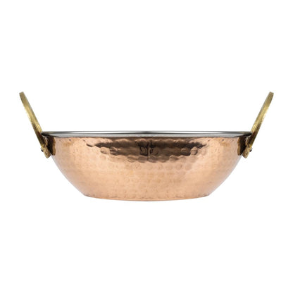 Olympia Copper Kadai Dish Stainless Steel Brass Handles 660ml (200(L)x164(W)x49(H)mm | 7 9/10(L)x6 2/5(W)x1 9/10(H)") • PAS-HY129
