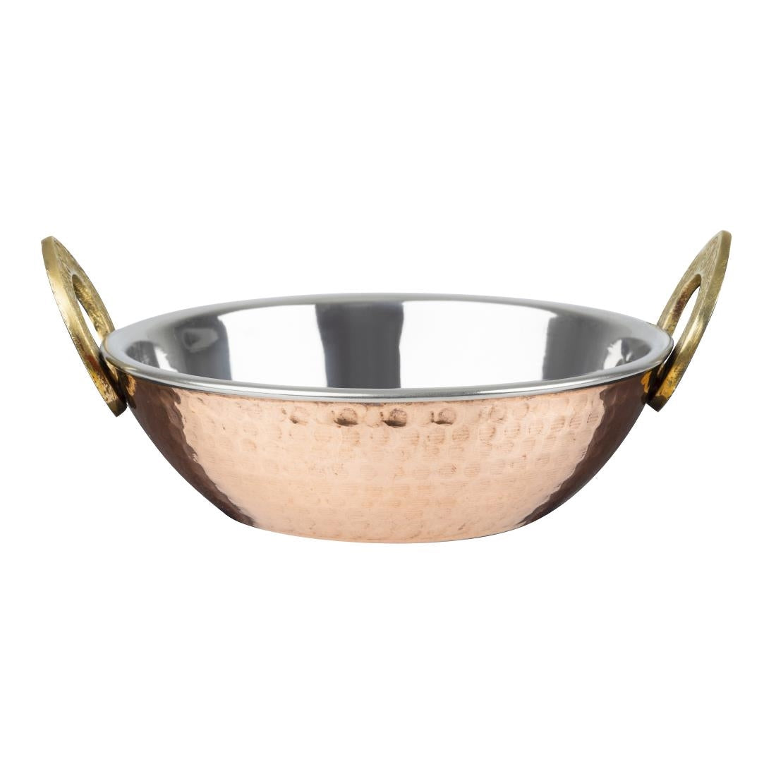 Olympia Copper Kadai Dish Stainless Steel Brass Handles 660ml (200(L)x164(W)x49(H)mm | 7 9/10(L)x6 2/5(W)x1 9/10(H)") • PAS-HY129
