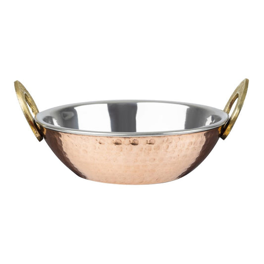 Olympia Copper Kadai Dish Stainless Steel Brass Handles 660ml • PAS-HY129