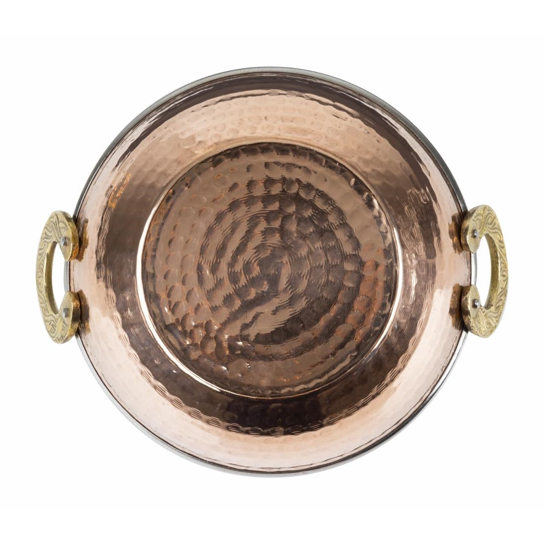 Olympia Copper Kadai Dish Stainless Steel Brass Handles 660ml (200(L)x164(W)x49(H)mm | 7 9/10(L)x6 2/5(W)x1 9/10(H)") • PAS-HY129