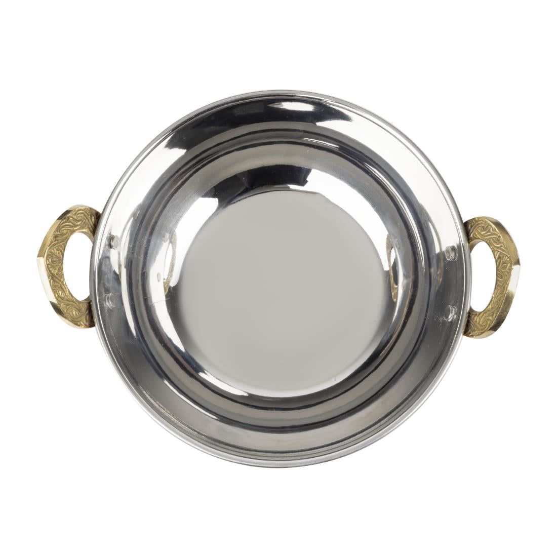 Olympia Copper Kadai Dish Stainless Steel Brass Handles 660ml (200(L)x164(W)x49(H)mm | 7 9/10(L)x6 2/5(W)x1 9/10(H)") • PAS-HY129