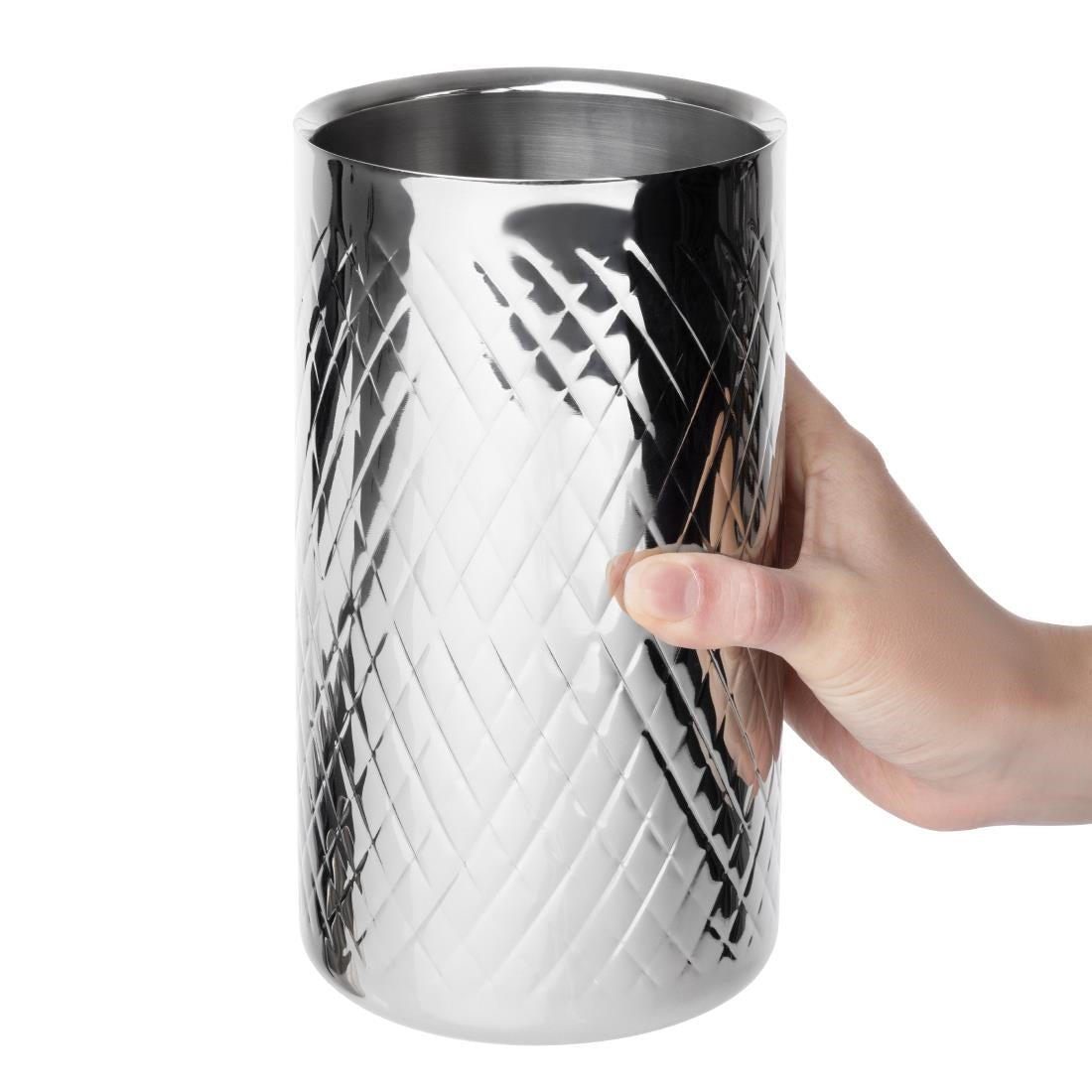Olympia Geo Double Wall Wine Cooler Stainless Steel (115(Ø)x200(H)mm | Fits standard bottles up to 750ml) • PAS-HY133
