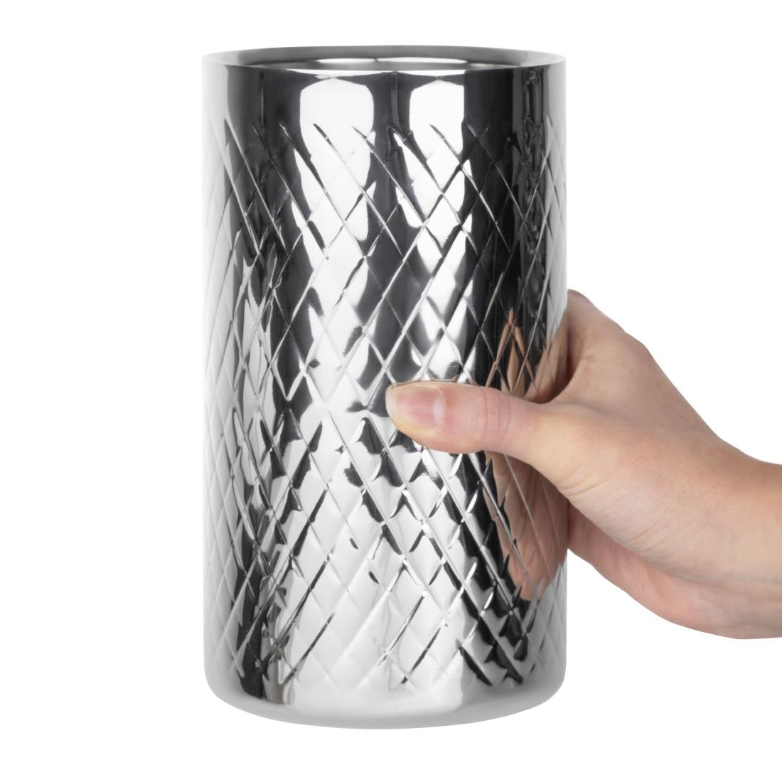 Olympia Geo Double Wall Wine Cooler Stainless Steel (115(Ø)x200(H)mm | Fits standard bottles up to 750ml) • PAS-HY133