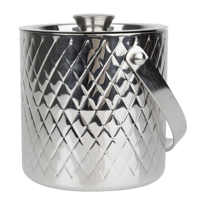 Olympia Geo Double Wall Ice Bucket Stainless Steel 1950ml (1950ml | 170(L)x150(W)x165(H)mm) • PAS-HY134