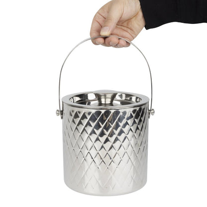 Olympia Geo Double Wall Ice Bucket Stainless Steel 1950ml (1950ml | 170(L)x150(W)x165(H)mm) • PAS-HY134