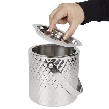 Olympia Geo Double Wall Ice Bucket Stainless Steel 1950ml (1950ml | 170(L)x150(W)x165(H)mm) • PAS-HY134