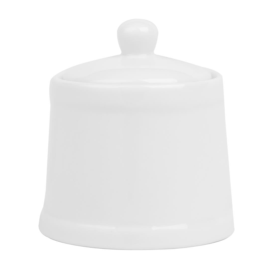 Olympia Whiteware Pier Sugar Bowl with Lid - 250ml (6 Pack) (250ml | Fully vitrified porcelain | Pack quantity: 6) • PAS-HY547