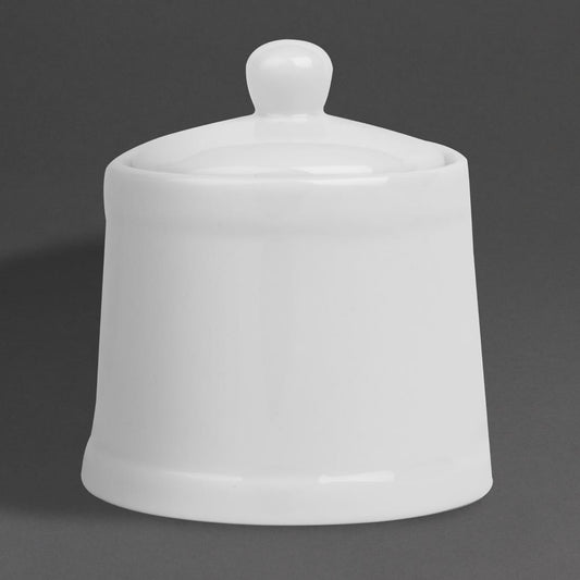 Olympia Whiteware Pier Sugar Bowl with Lid - 250ml (6 Pack) (250ml | Fully vitrified porcelain | Pack quantity: 6) • PAS-HY547