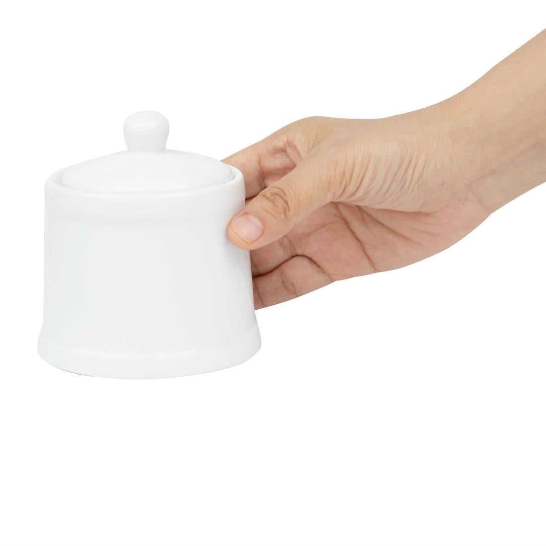 Olympia Whiteware Pier Sugar Bowl with Lid - 250ml (6 Pack) (250ml | Fully vitrified porcelain | Pack quantity: 6) • PAS-HY547