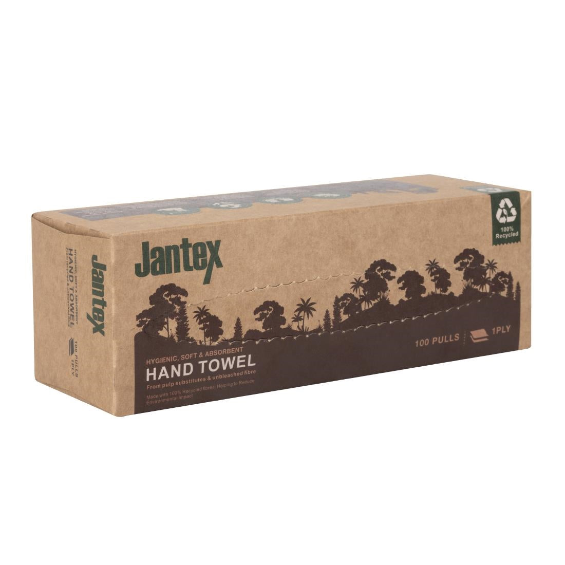 Jantex Green 100% Recycled 1ply Hand Towel 100 Sheets (36 Pack) (1ply Construction | 100 Sheets | Pack Quantity: 36) • PAS-HY595