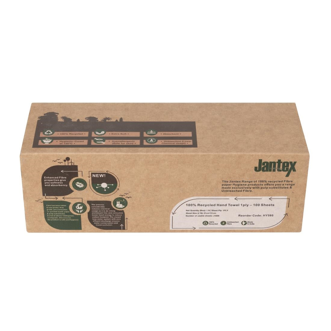 Jantex Green 100% Recycled 1ply Hand Towel 100 Sheets (36 Pack) (1ply Construction | 100 Sheets | Pack Quantity: 36) • PAS-HY595