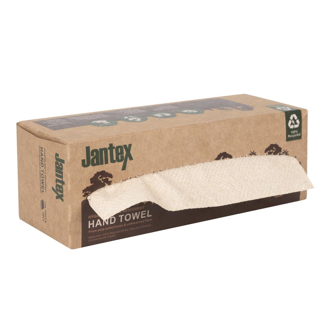 Jantex Green 100% Recycled 1ply Hand Towel 100 Sheets (36 Pack) (1ply Construction | 100 Sheets | Pack Quantity: 36) • PAS-HY595