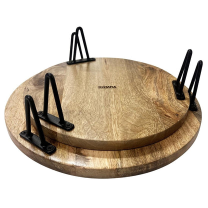 Olympia Round Display Stand Mango Wood with Metal Legs 300x80mm (300(Ø)x80(H)mm | Material: Mango Wood) • PAS-HY752