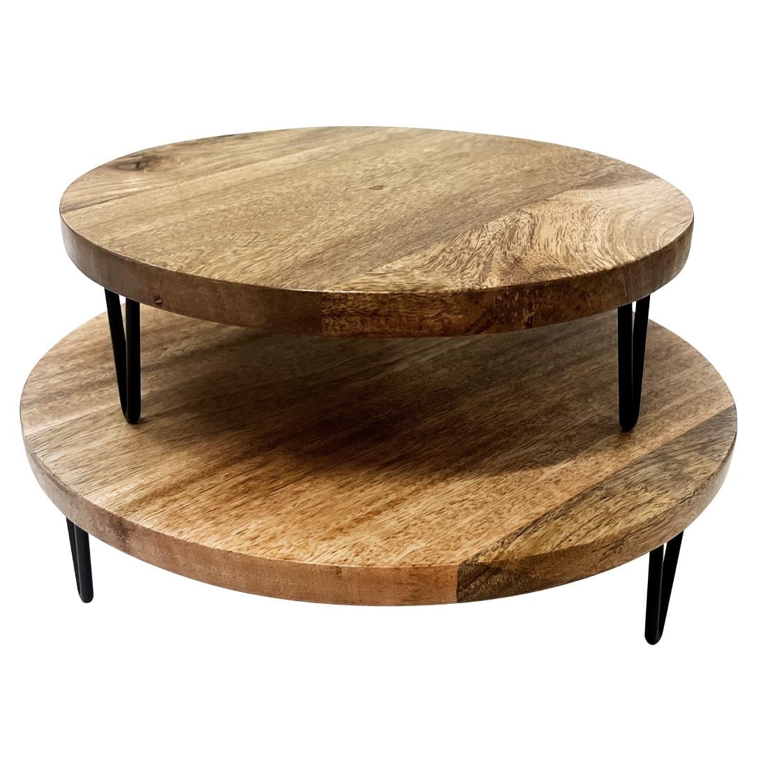 Olympia Round Display Stand Mango Wood with Metal Legs 300x80mm (300(Ø)x80(H)mm | Material: Mango Wood) • PAS-HY752