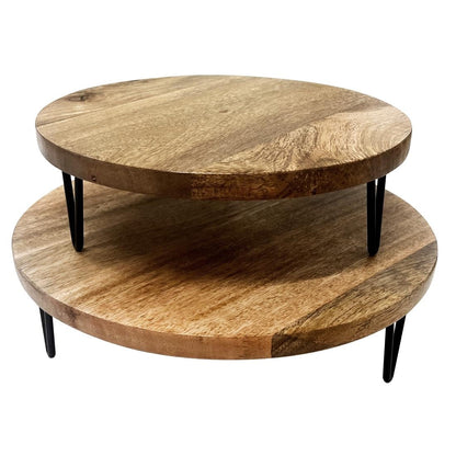 Olympia Round Display Stand Mango Wood with Metal Legs 300x80mm (300(Ø)x80(H)mm | Material: Mango Wood) • PAS-HY752