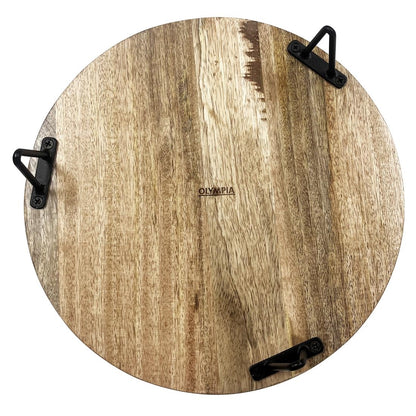Olympia Round Display Stand Mango Wood with Metal Legs 300x80mm (300(Ø)x80(H)mm | Material: Mango Wood) • PAS-HY752