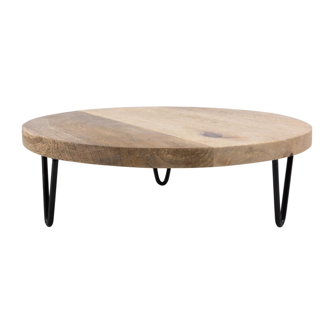 Olympia Round Display Stand Mango Wood with Metal Legs 300x80mm (300(Ø)x80(H)mm | Material: Mango Wood) • PAS-HY752