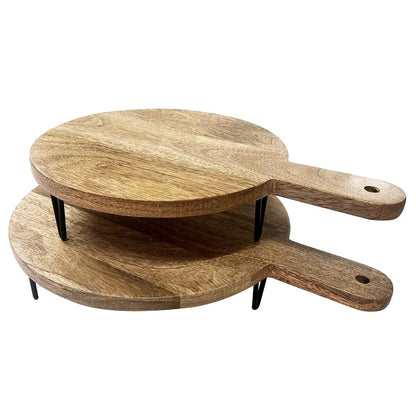 Olympia Round Handled Display Stand Mango Wood with Metal Legs 350x250x80mm (350(L)x250(W)x80(H)mm | Material: mango wood) • PAS-HY755