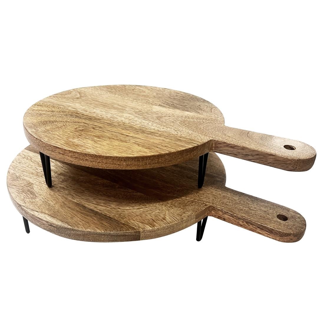 Olympia Round Handled Display Stand Mango Wood with Metal Legs 400x300x80mm (400(L)x300(W)x80(H)mm. Material: Mango wood) • PAS-HY754