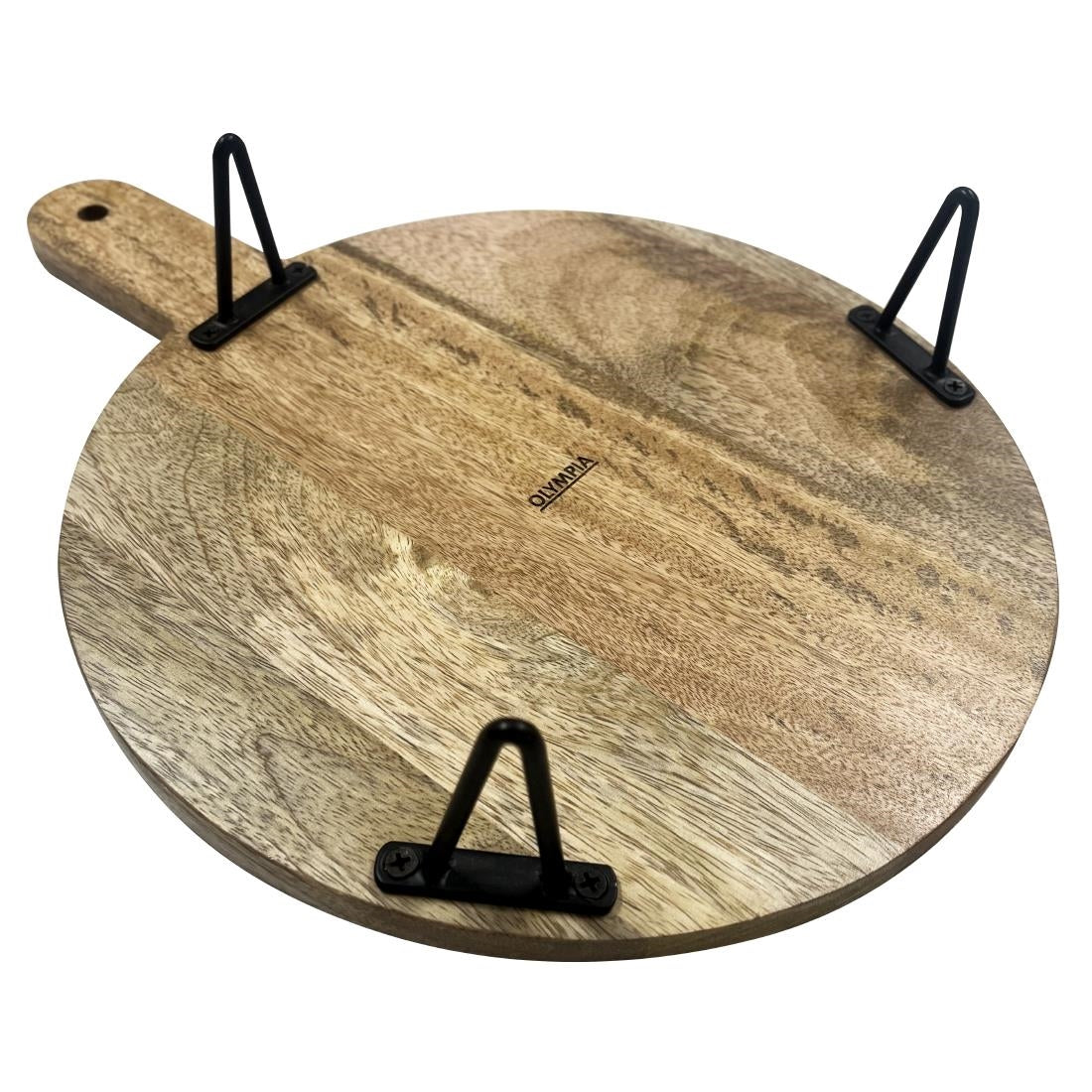 Olympia Round Handled Display Stand Mango Wood with Metal Legs 400x300x80mm (400(L)x300(W)x80(H)mm. Material: Mango wood) • PAS-HY754