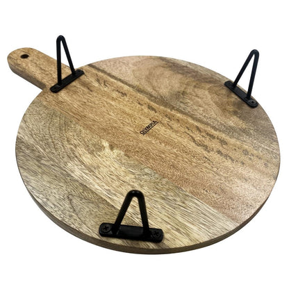 Olympia Round Handled Display Stand Mango Wood with Metal Legs 400x300x80mm (400(L)x300(W)x80(H)mm. Material: Mango wood) • PAS-HY754