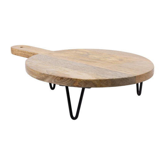 "Olympia Round Handled Display Stand Mango Wood with Metal Legs 350x250x80mm" (350(L)x250(W)x80(H)mm | Material: mango wood) • PAS-HY755