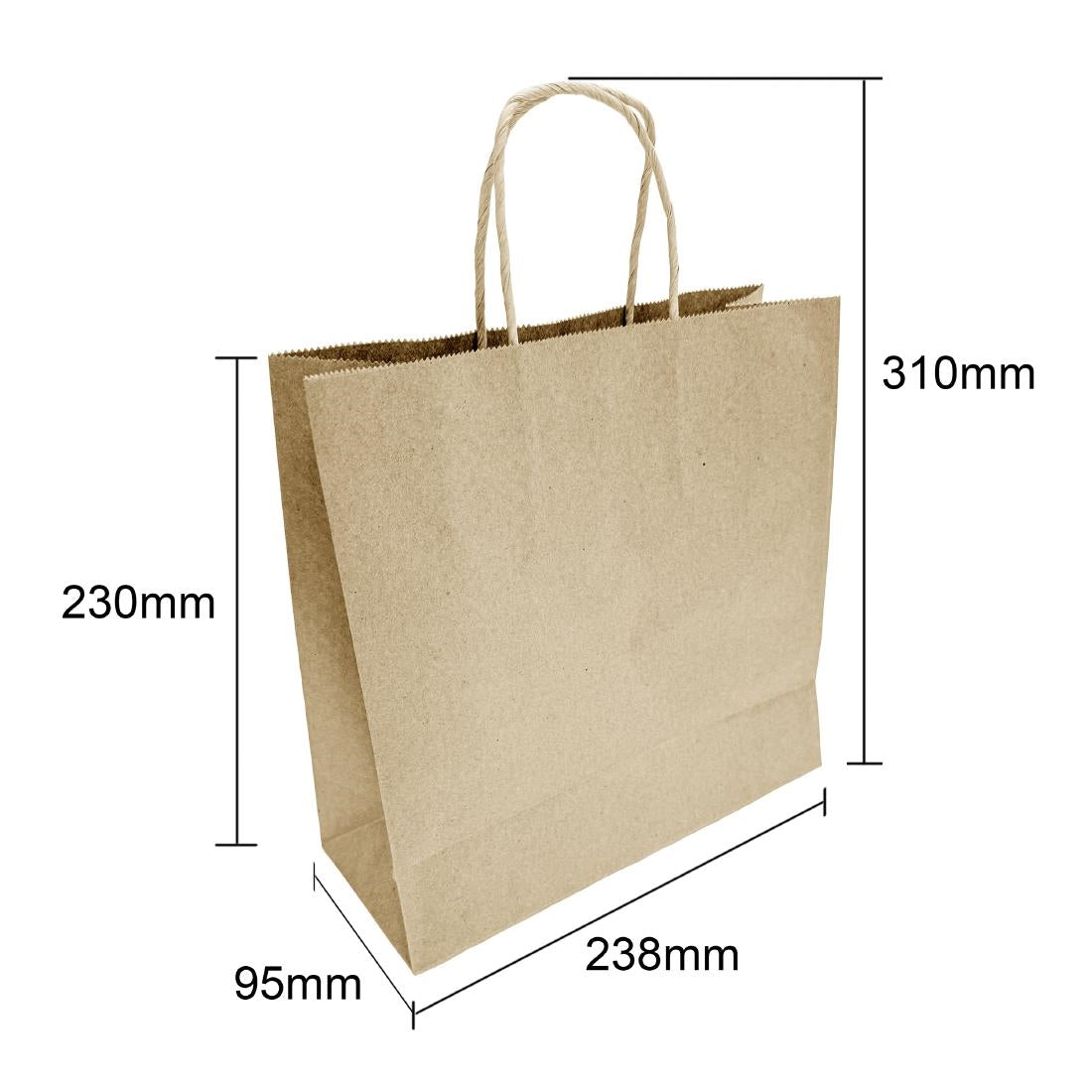Fiesta Recyclable Twist Handle Brown Paper Bags Small (250 Pack) (Small | 230(H)x238(W)mm | Paper weight: 69gsm) • PAS-HY760