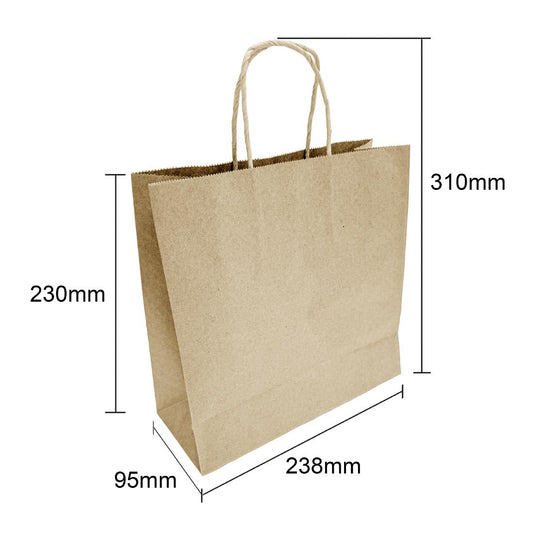 Fiesta Recyclable Twist Handle Brown Paper Bags Small (250 Pack) (Small | 230(H)x238(W)mm | Paper weight: 69gsm) • PAS-HY760