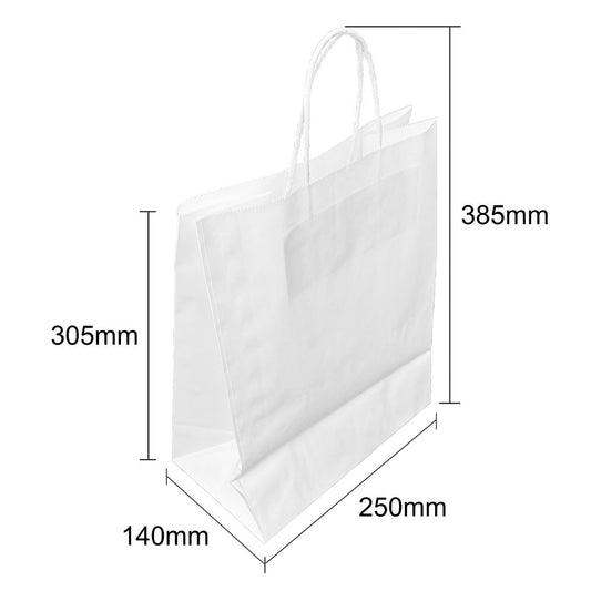 Fiesta Recyclable Twist Handle White Paper Bags Large (250 Pack) (Large | 250(L)x305(W)mm | Paper weight: 80gsm) • PAS-HY767