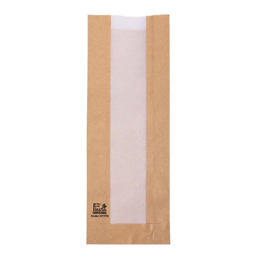 Fiesta Compostable Baguette Bags with Glassine Window 300x100x60mm ( 1000 Pack) (300(L)x100(W)x60(D)mm. Pack Quantity: 1000. FSC Recycled) • PAS-HY775
