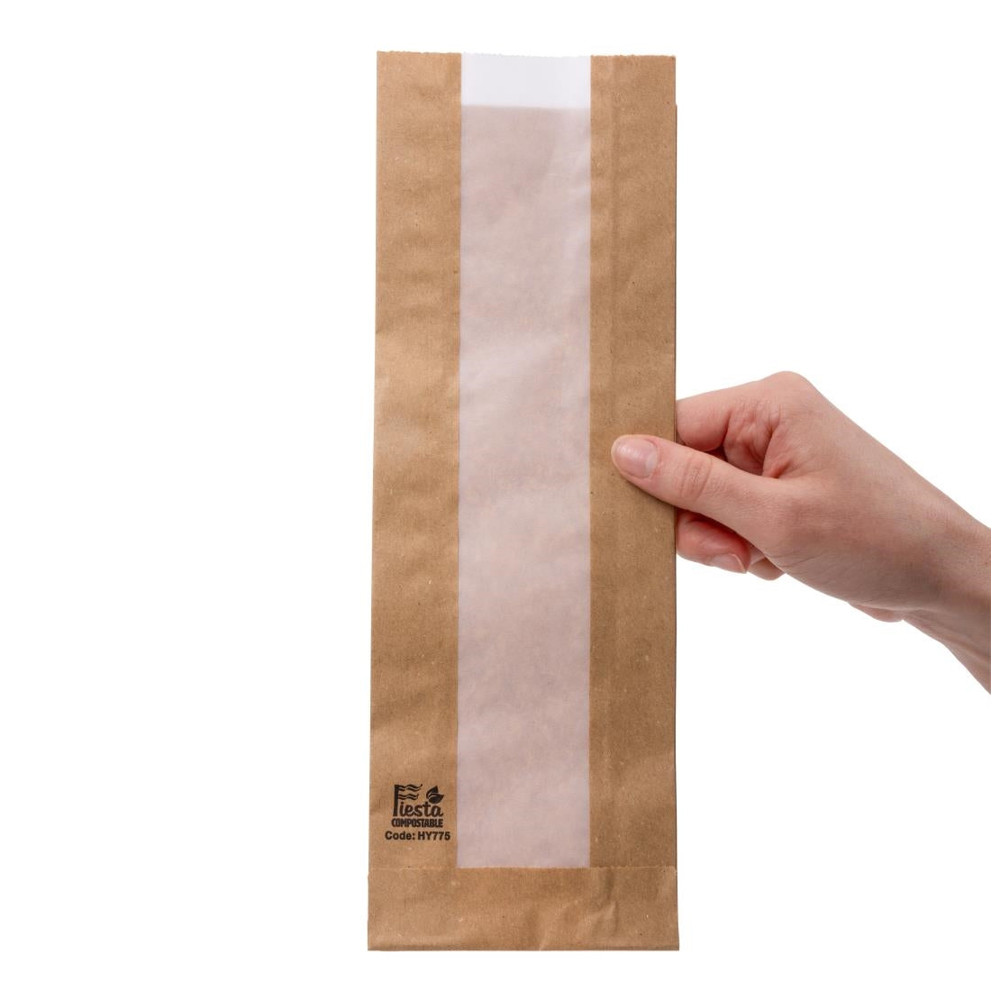 Fiesta Compostable Baguette Bags with Glassine Window 300x100x60mm ( 1000 Pack) (300(L)x100(W)x60(D)mm. Pack Quantity: 1000. FSC Recycled) • PAS-HY775