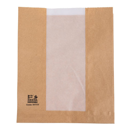 Fiesta Compostable Bread Bags with Glassine Window 266x215x88mm ( 1000 Pack) (266(L)x215(W)x88(D)mm. Pack Quantity: 1000.) • PAS-HY777