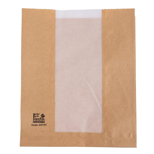 Fiesta Compostable Bread Bags with Glassine Window 266x215x88mm ( 1000 Pack) (266(L)x215(W)x88(D)mm. Pack Quantity: 1000.) • PAS-HY777