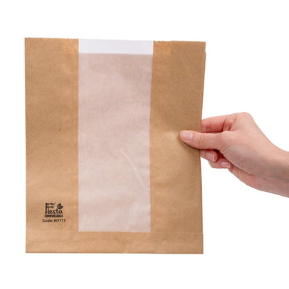 Fiesta Compostable Bread Bags with Glassine Window 266x215x88mm ( 1000 Pack) (266(L)x215(W)x88(D)mm. Pack Quantity: 1000.) • PAS-HY777