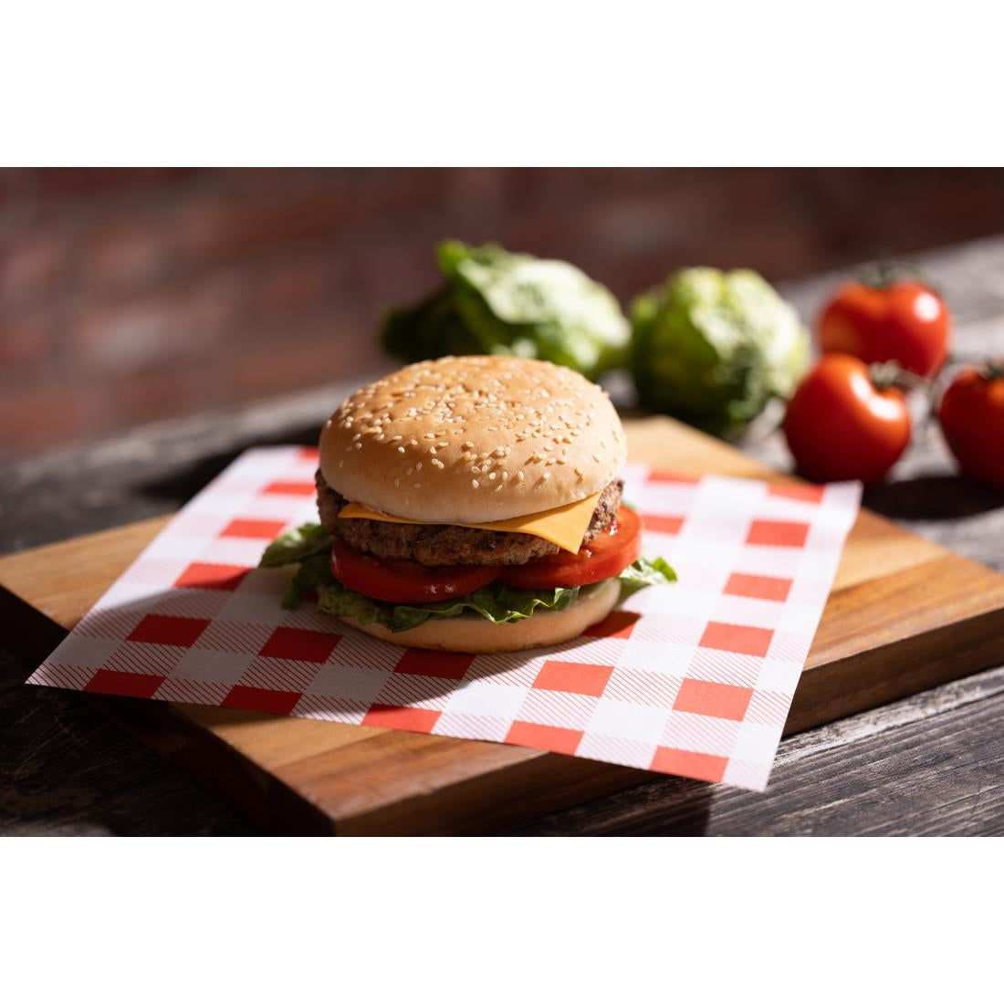 Fiesta Compostable Red Gingham Greaseproof Sheets 250x250mm (200 Pack) (Grease-Resistant. 250(L)x250(W)mm) • PAS-HY780