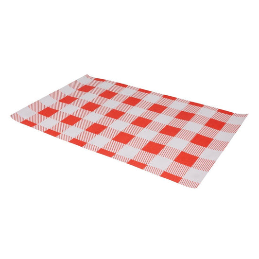 Fiesta Compostable Red Gingham Greaseproof Sheets 310x190mm (200 Pack) (Grease-Resistant. 310(L)x190(W)mm) • PAS-HY781