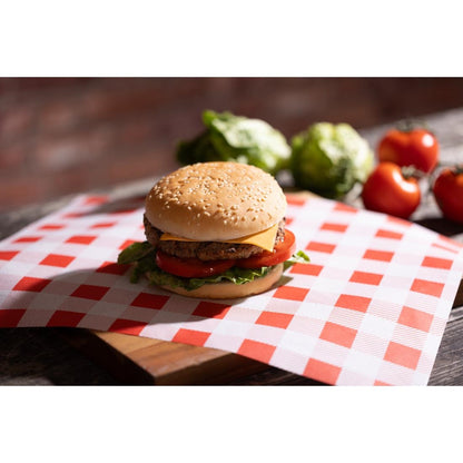 Fiesta Compostable Red Gingham Greaseproof Sheets 380x310mm (Pack 200) • PAS-HY782